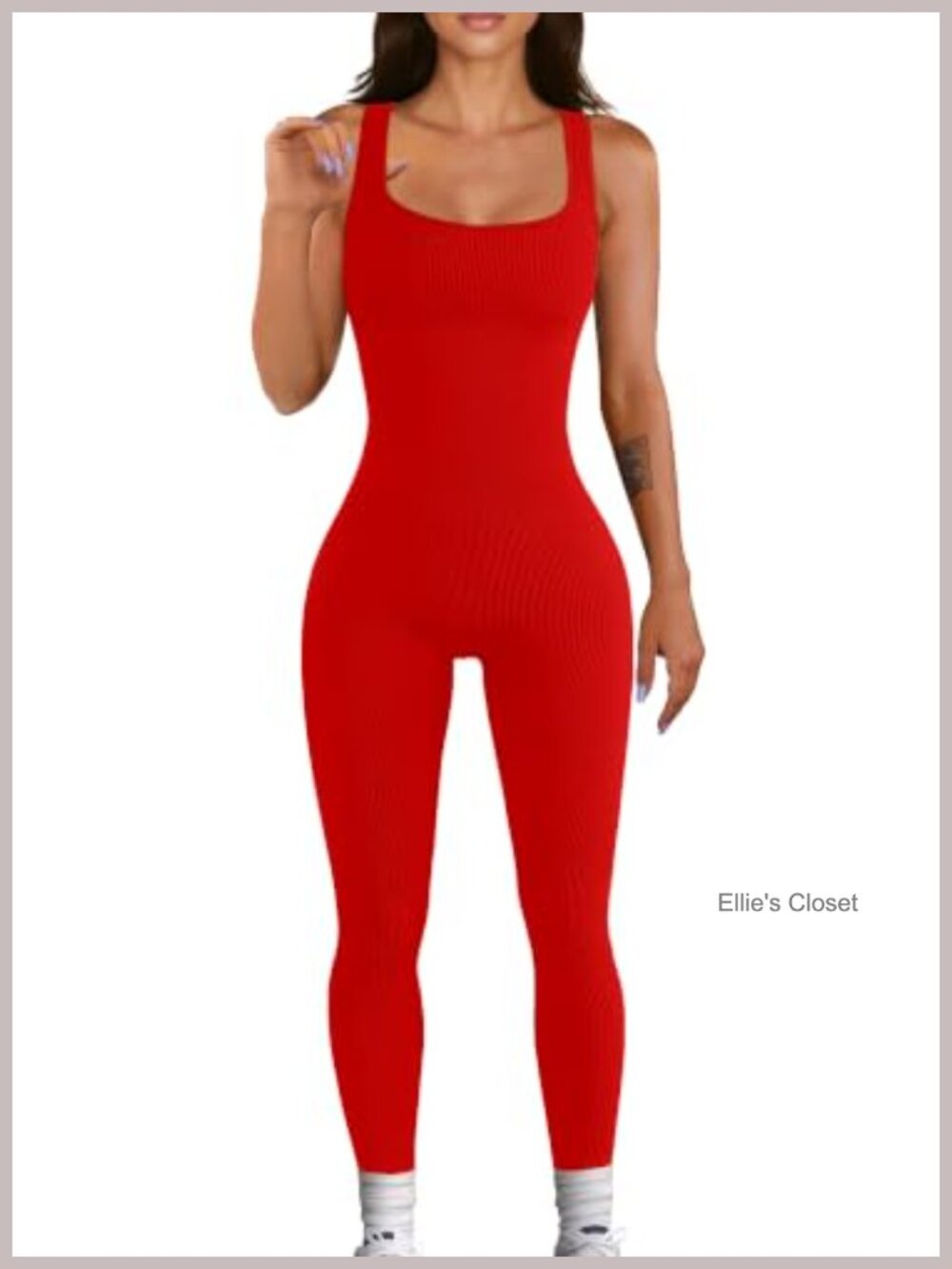 Women's Seamless Ribbed Knit Yoga Jumpsuit Romper Square Neck 4-Way Stretch
